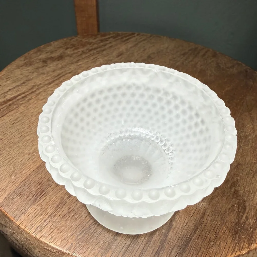 Vintage Fairy Light Lamp Clear Satin Frosted Glass Thousand Eye Hobnail Base